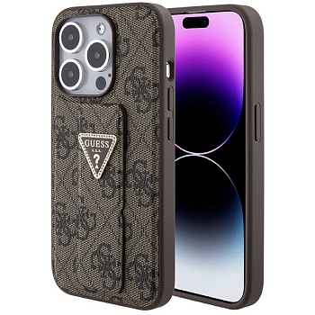 Чехол iPhone 15 Pro Max Накладка Кожзам Guess GripStand 4G with Triangle Diamond metal logo Hard