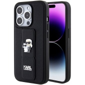 Чехол iPhone 15 Pro Накладка Пластик Karl Lagerfeld GripStand Saffiano NFT Karl & Choupette metal 