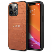 Чехол iPhone 13 Pro Накладка Кожзам Guess Croco with metal Logo Hard