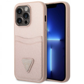 Чехол iPhone 14 Pro Max Накладка Пластик Guess Saffiano Double cardslot with Metal triangle logo