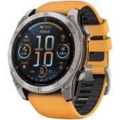 Garmin Fenix 8 51mm Amoled Sapphire, Титановый корпус, Оранжевый силиконовый ремешок
