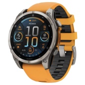 Garmin Fenix 8 47mm Amoled Sapphire, Титановый корпус, Оранжевый силиконовый ремешок