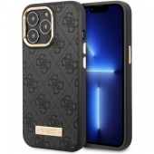 Чехол iPhone 14 Pro Накладка Кожзам Guess 4G Plate metal logo Hard (с поддержкой MagSafe)