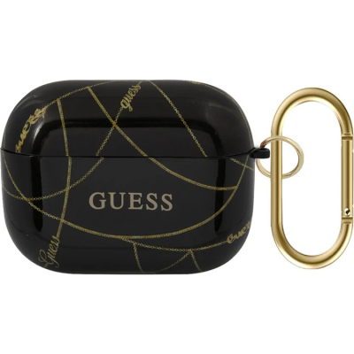 Чехол силиконовый Guess with ring Chain для AirPods Pro (Guess AirPods Pro Черный)