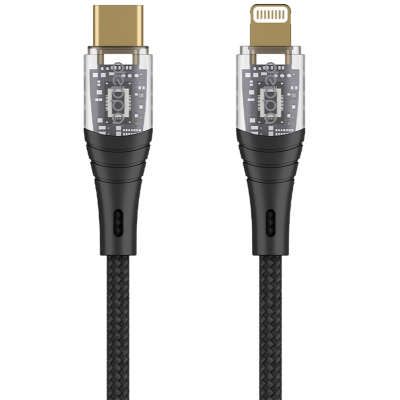 Кабель Deppa 72503, USB-C → Lightning, длина 1 м (Кабель Deppa Прозрачный Черный)