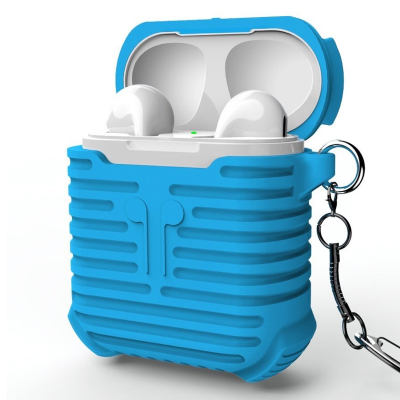 Чехол резиновый с ремешком для наушников Apple AirPods Coteetci (Чехол для наушников AirPods Синий)