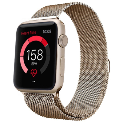 Браслет стальной Milanese Loop для Apple Watch 42, 44, 45mm (Браслет Apple Watch Мелкое плетение Золото)