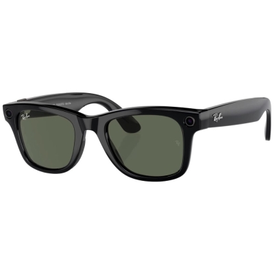 Умные очки Ray-Ban Wayfarer, черная глянцевая оправа, Зелёные линзы, M