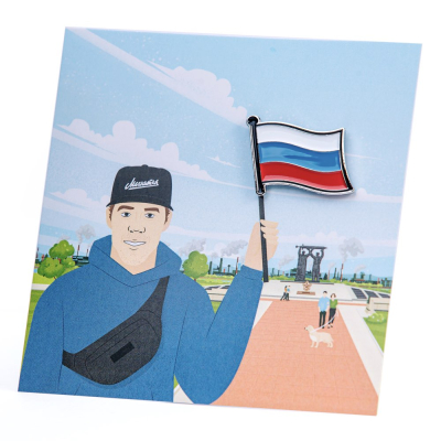 Значок Магнитка Флаг России металлический, Магнит (Значок Флаг России)