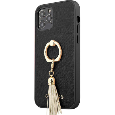 Чехол iPhone 12 Pro Max Накладка Пластик Guess Saffiano+Ring (iPhone 12 Pro Max Накладка Черный)